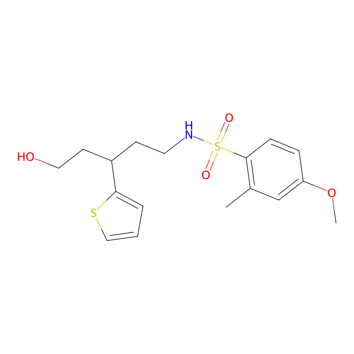 N-(5-hydroxy-3-(thiophen-2-yl)pentyl)-4-methoxy-2-methylbenzenesulfonamide molecular structure, CAS 2034480-86-7
