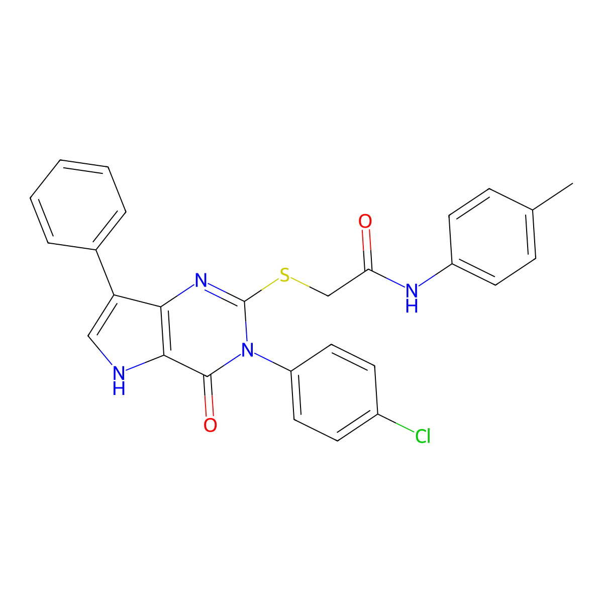 2-((3-(4-chlorophenyl)-4-oxo-7-phenyl-4,5-dihydro-3H-pyrrolo[3,2-d]pyrimidin-2-yl)thio)-N-(p-tolyl)acetamide molecular structure, CAS 2034480-88-9