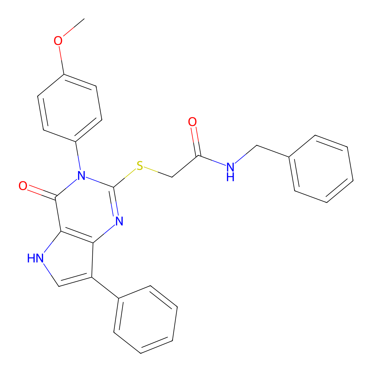 N-benzyl-2-((3-(4-methoxyphenyl)-4-oxo-7-phenyl-4,5-dihydro-3H-pyrrolo[3,2-d]pyrimidin-2-yl)thio)acetamide molecular structure, CAS 2034480-95-8