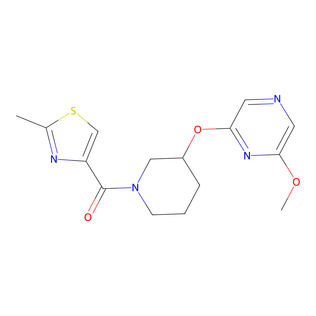 (3-((6-Methoxypyrazin-2-yl)oxy)piperidin-1-yl)(2-methylthiazol-4-yl)methanone molecular structure, CAS 2034481-01-9