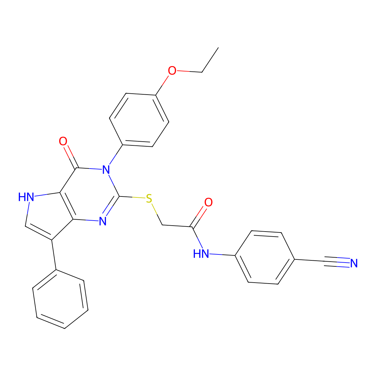 N-(4-cyanophenyl)-2-((3-(4-ethoxyphenyl)-4-oxo-7-phenyl-4,5-dihydro-3H-pyrrolo[3,2-d]pyrimidin-2-yl)thio)acetamide molecular structure, CAS 2034481-04-2