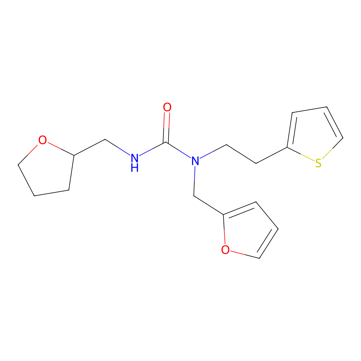 1-(Furan-2-ylmethyl)-3-((tetrahydrofuran-2-yl)methyl)-1-(2-(thiophen-2-yl)ethyl)urea molecular structure, CAS 2034481-06-4