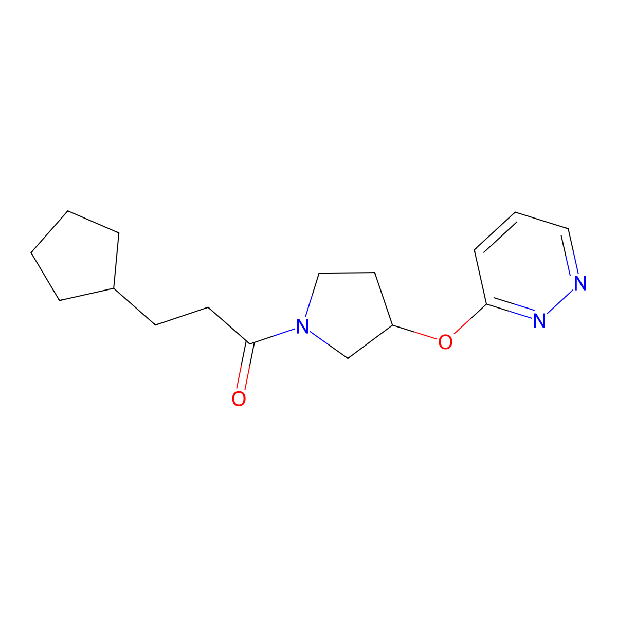 3-Cyclopentyl-1-[3-(pyridazin-3-yloxy)pyrrolidin-1-yl]propan-1-one molecular structure, CAS 2034481-08-6