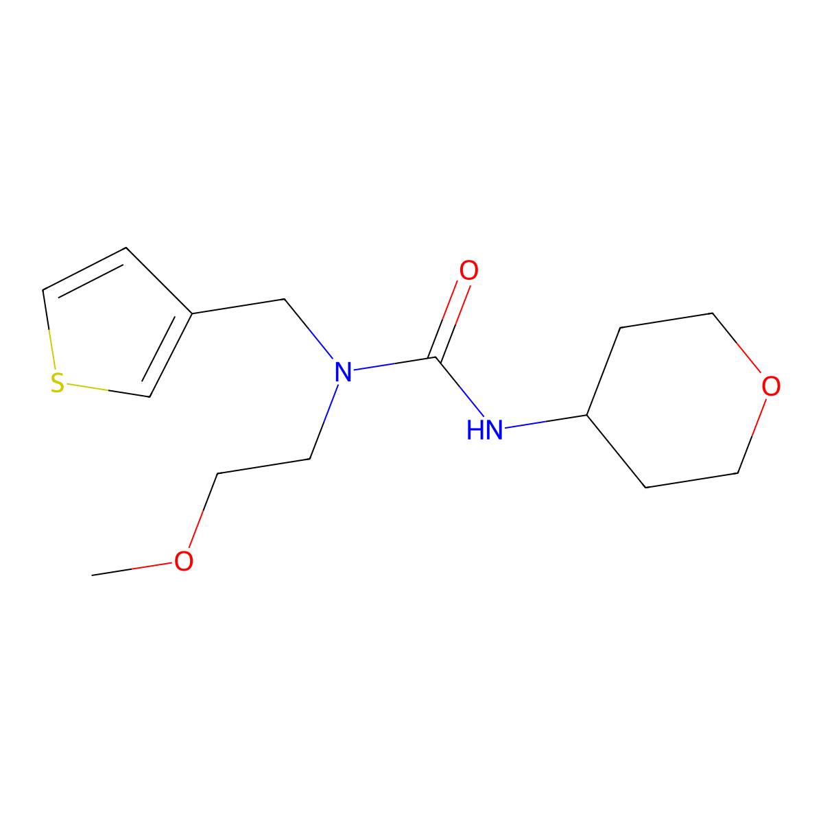 1-(2-methoxyethyl)-3-(tetrahydro-2H-pyran-4-yl)-1-(thiophen-3-ylmethyl)urea molecular structure, CAS 2034481-11-1