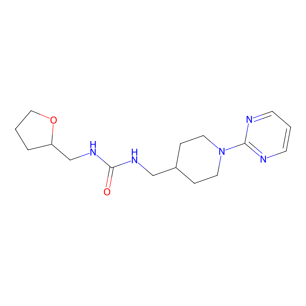 1-((1-(Pyrimidin-2-yl)piperidin-4-yl)methyl)-3-((tetrahydrofuran-2-yl)methyl)urea molecular structure, CAS 2034481-18-8