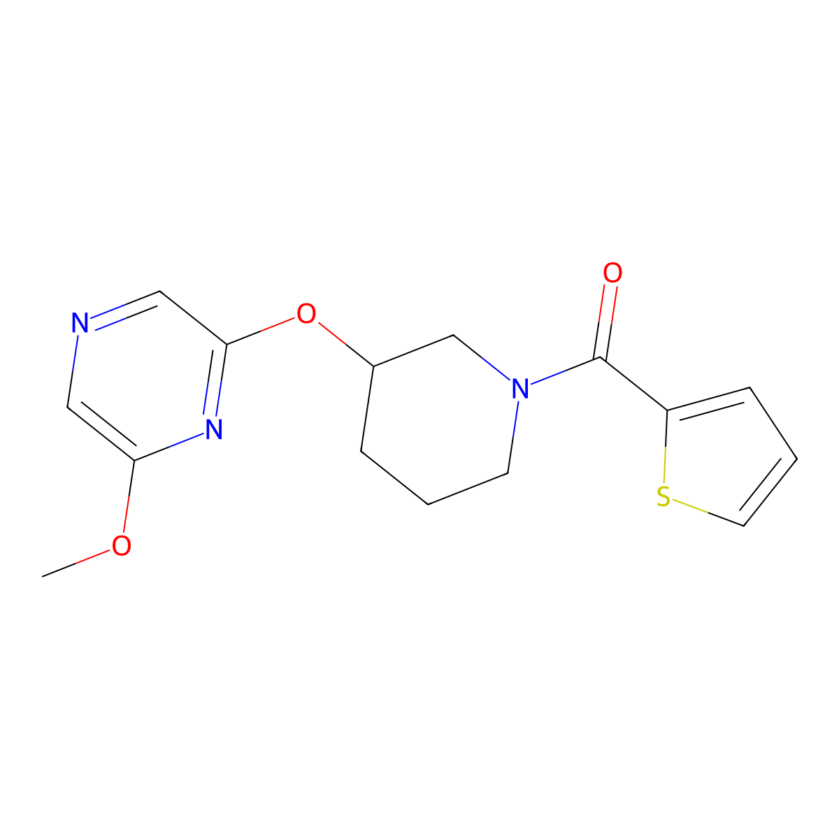 (3-((6-Methoxypyrazin-2-yl)oxy)piperidin-1-yl)(thiophen-2-yl)methanone molecular structure, CAS 2034481-20-2