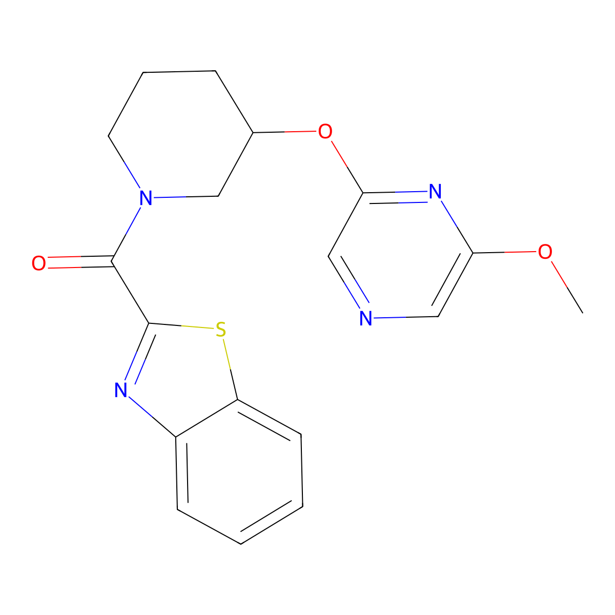 Benzo[d]thiazol-2-yl(3-((6-methoxypyrazin-2-yl)oxy)piperidin-1-yl)methanone molecular structure, CAS 2034481-26-8