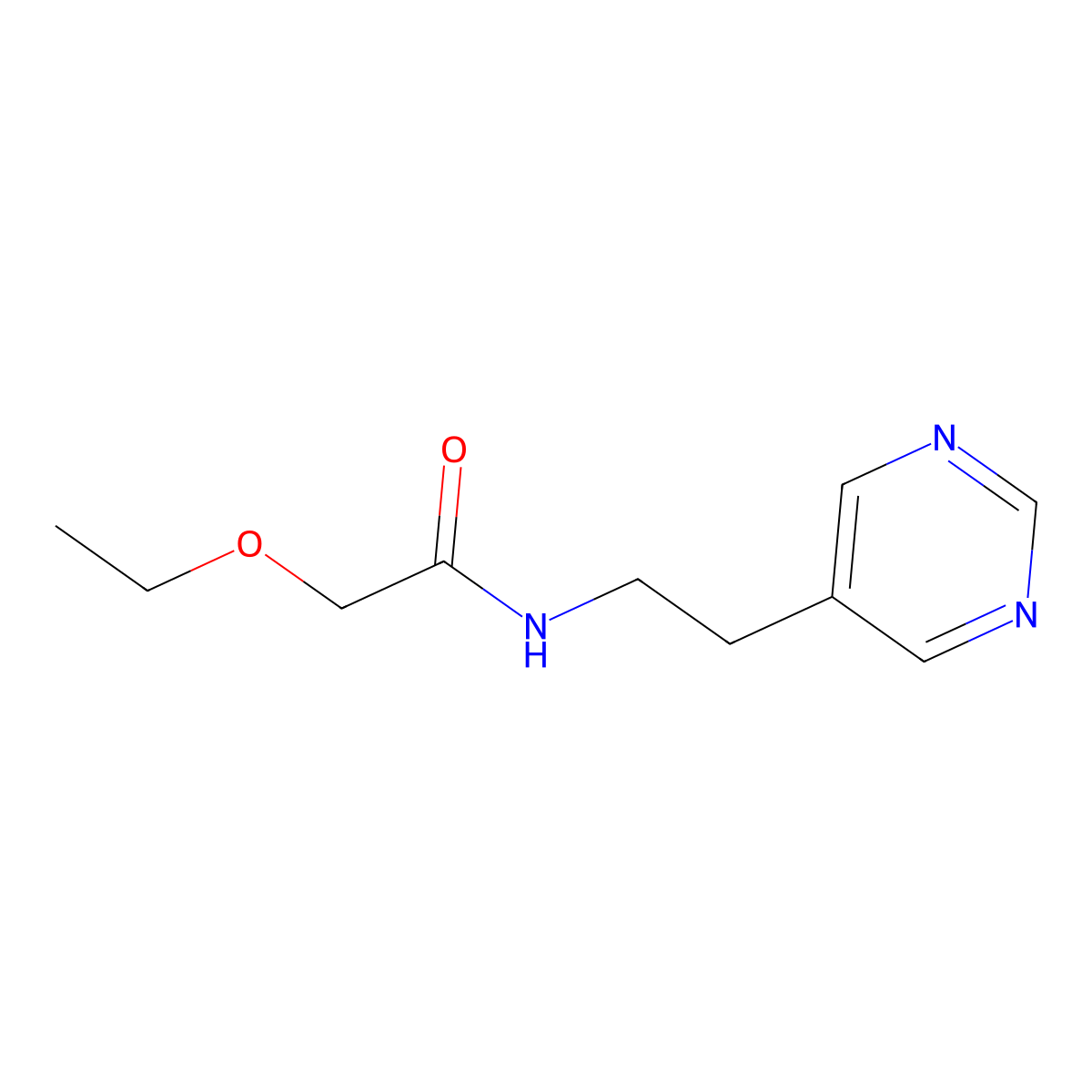 2-ethoxy-N-(2-(pyrimidin-5-yl)ethyl)acetamide molecular structure, CAS 2034481-28-0