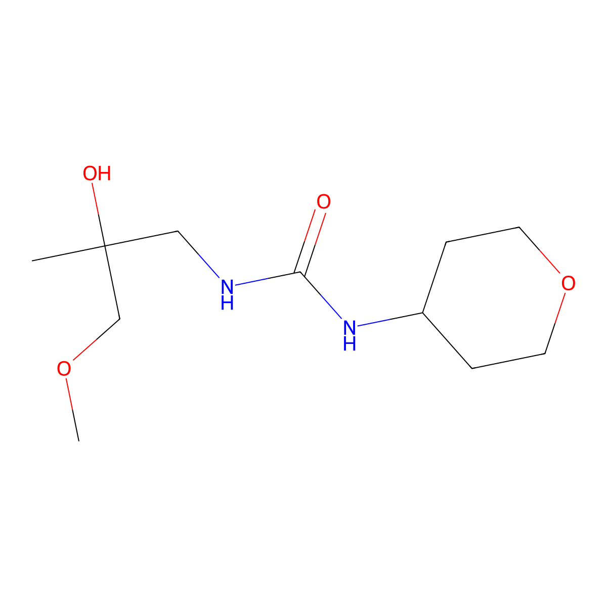 1-(2-hydroxy-3-methoxy-2-methylpropyl)-3-(tetrahydro-2H-pyran-4-yl)urea molecular structure, CAS 2034481-31-5