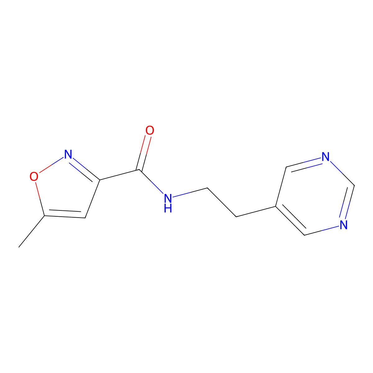 5-methyl-N-(2-(pyrimidin-5-yl)ethyl)isoxazole-3-carboxamide molecular structure, CAS 2034481-34-8