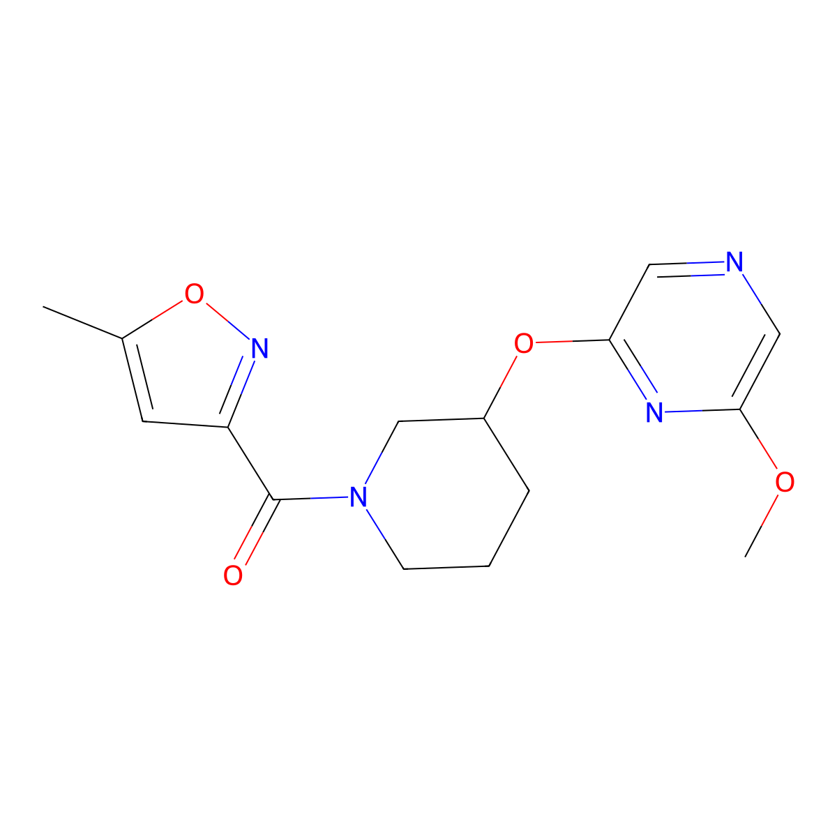 (3-((6-Methoxypyrazin-2-yl)oxy)piperidin-1-yl)(5-methylisoxazol-3-yl)methanone molecular structure, CAS 2034481-36-0