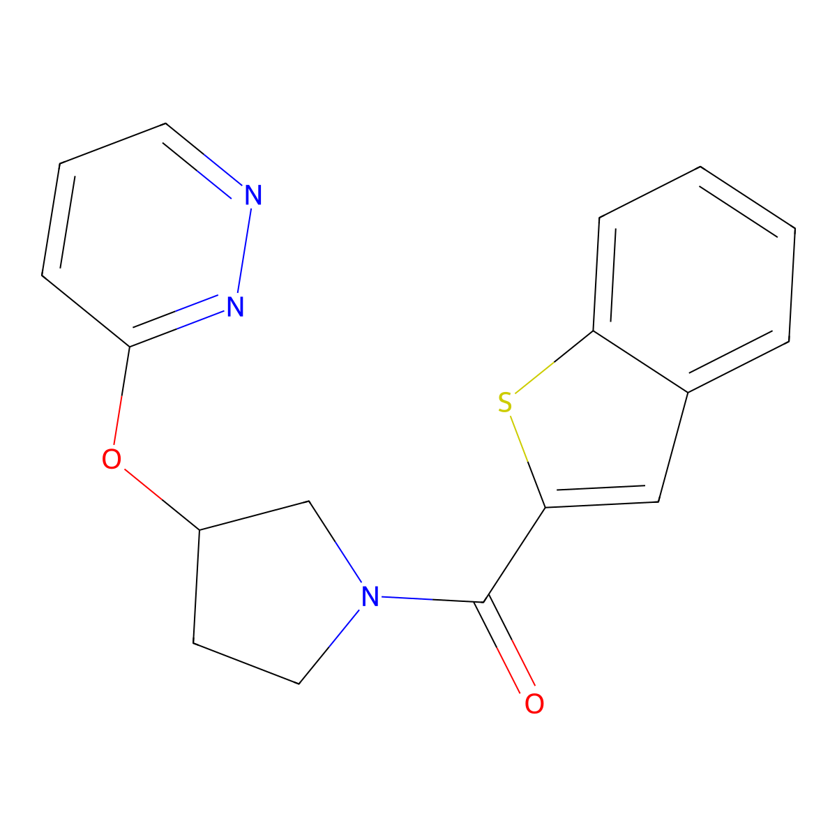 Benzo[b]thiophen-2-yl(3-(pyridazin-3-yloxy)pyrrolidin-1-yl)methanone molecular structure, CAS 2034481-39-3