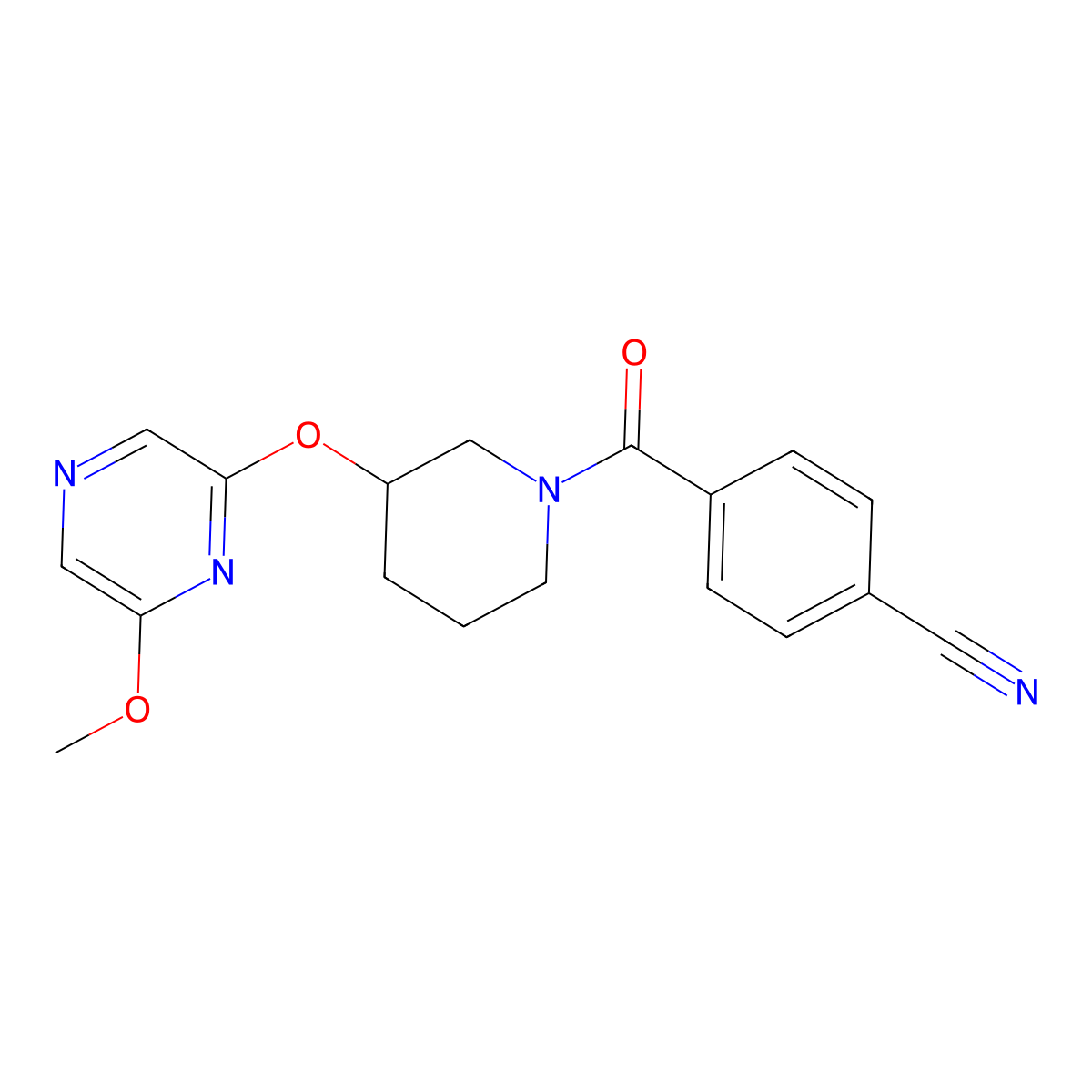 4-(3-((6-Methoxypyrazin-2-yl)oxy)piperidine-1-carbonyl)benzonitrile molecular structure, CAS 2034481-43-9