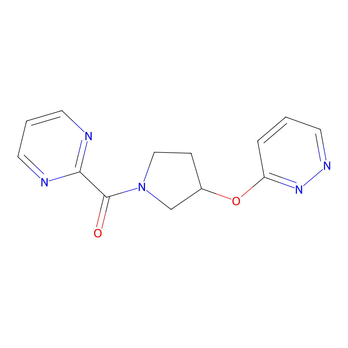 (3-(Pyridazin-3-yloxy)pyrrolidin-1-yl)(pyrimidin-2-yl)methanone molecular structure, CAS 2034481-44-0