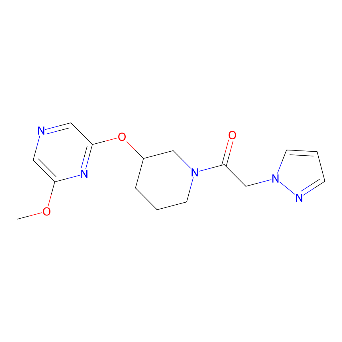 1-(3-((6-methoxypyrazin-2-yl)oxy)piperidin-1-yl)-2-(1H-pyrazol-1-yl)ethanone molecular structure, CAS 2034481-48-4