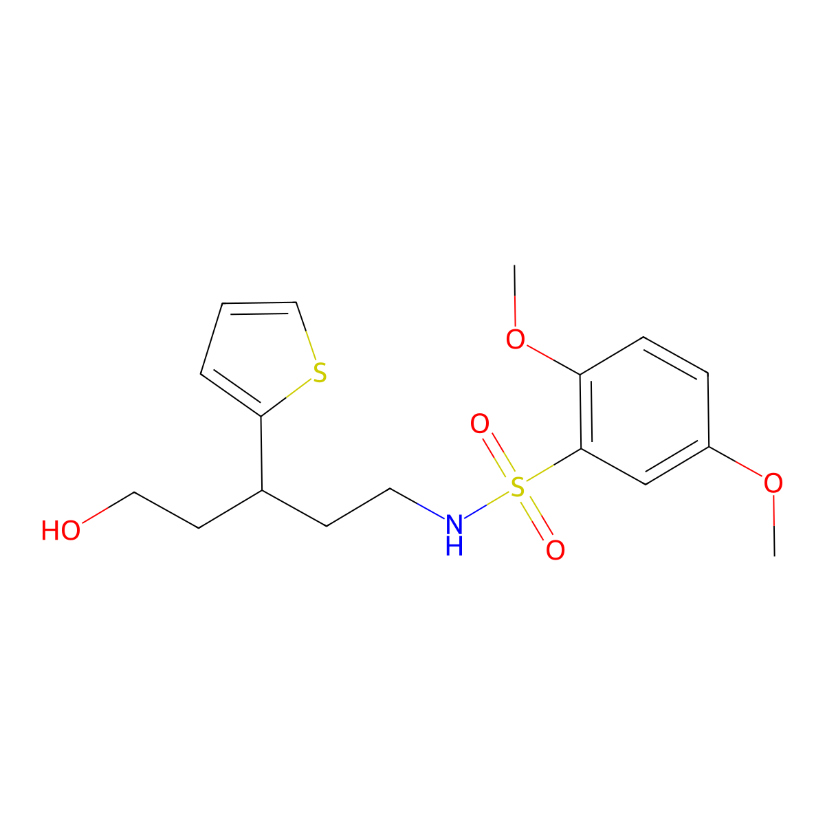 N-(5-hydroxy-3-(thiophen-2-yl)pentyl)-2,5-dimethoxybenzenesulfonamide molecular structure, CAS 2034481-49-5