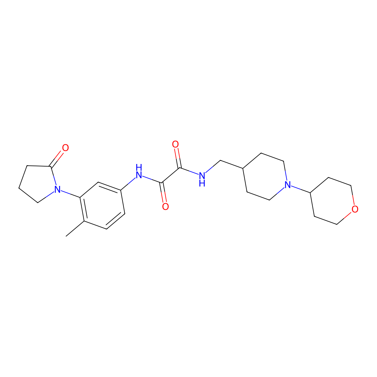 N1-(4-methyl-3-(2-oxopyrrolidin-1-yl)phenyl)-N2-((1-(tetrahydro-2H-pyran-4-yl)piperidin-4-yl)methyl)oxalamide molecular structure, CAS 2034481-50-8
