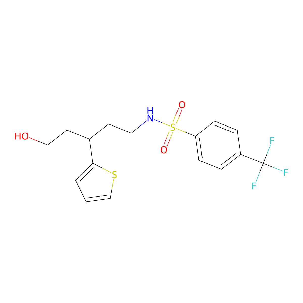 N-(5-hydroxy-3-(thiophen-2-yl)pentyl)-4-(trifluoromethyl)benzenesulfonamide molecular structure, CAS 2034481-52-0