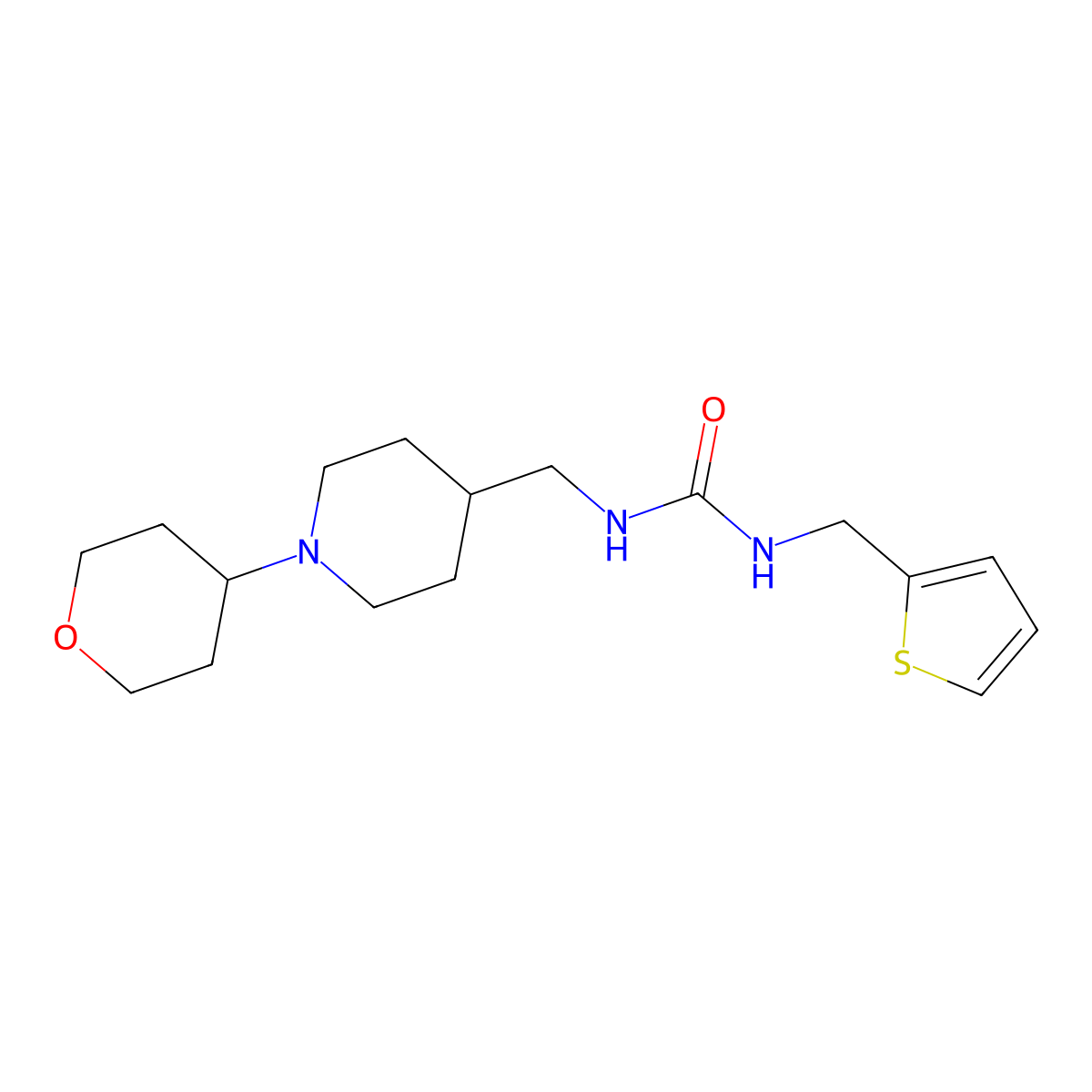 1-((1-(tetrahydro-2H-pyran-4-yl)piperidin-4-yl)methyl)-3-(thiophen-2-ylmethyl)urea molecular structure, CAS 2034481-54-2
