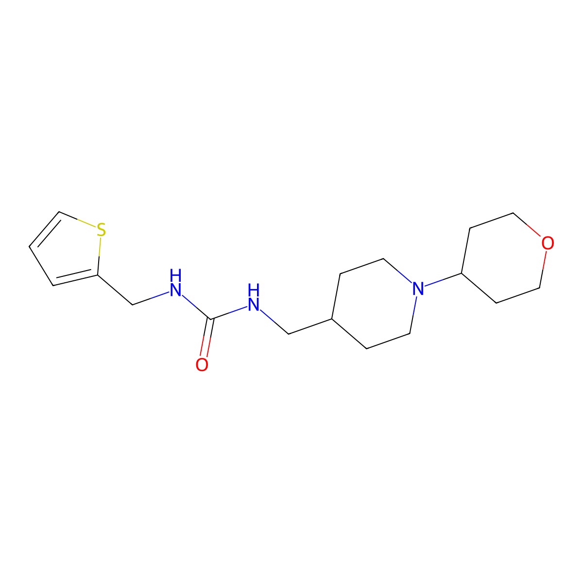 1-((1-(tetrahydro-2H-pyran-4-yl)piperidin-4-yl)methyl)-3-(thiophen-2-ylmethyl)urea molecular structure, CAS 2034481-54-2