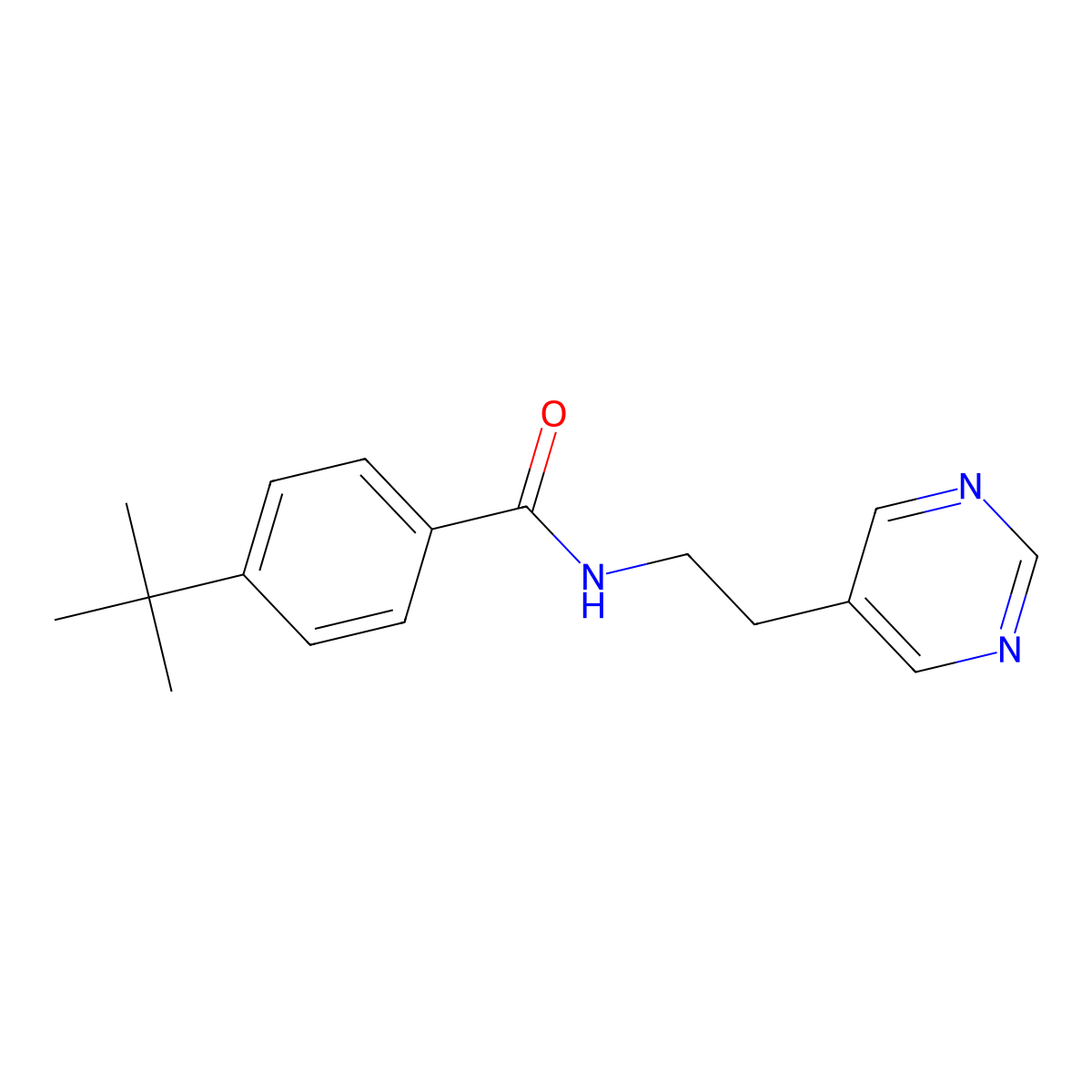 4-(tert-butyl)-N-(2-(pyrimidin-5-yl)ethyl)benzamide molecular structure, CAS 2034481-55-3