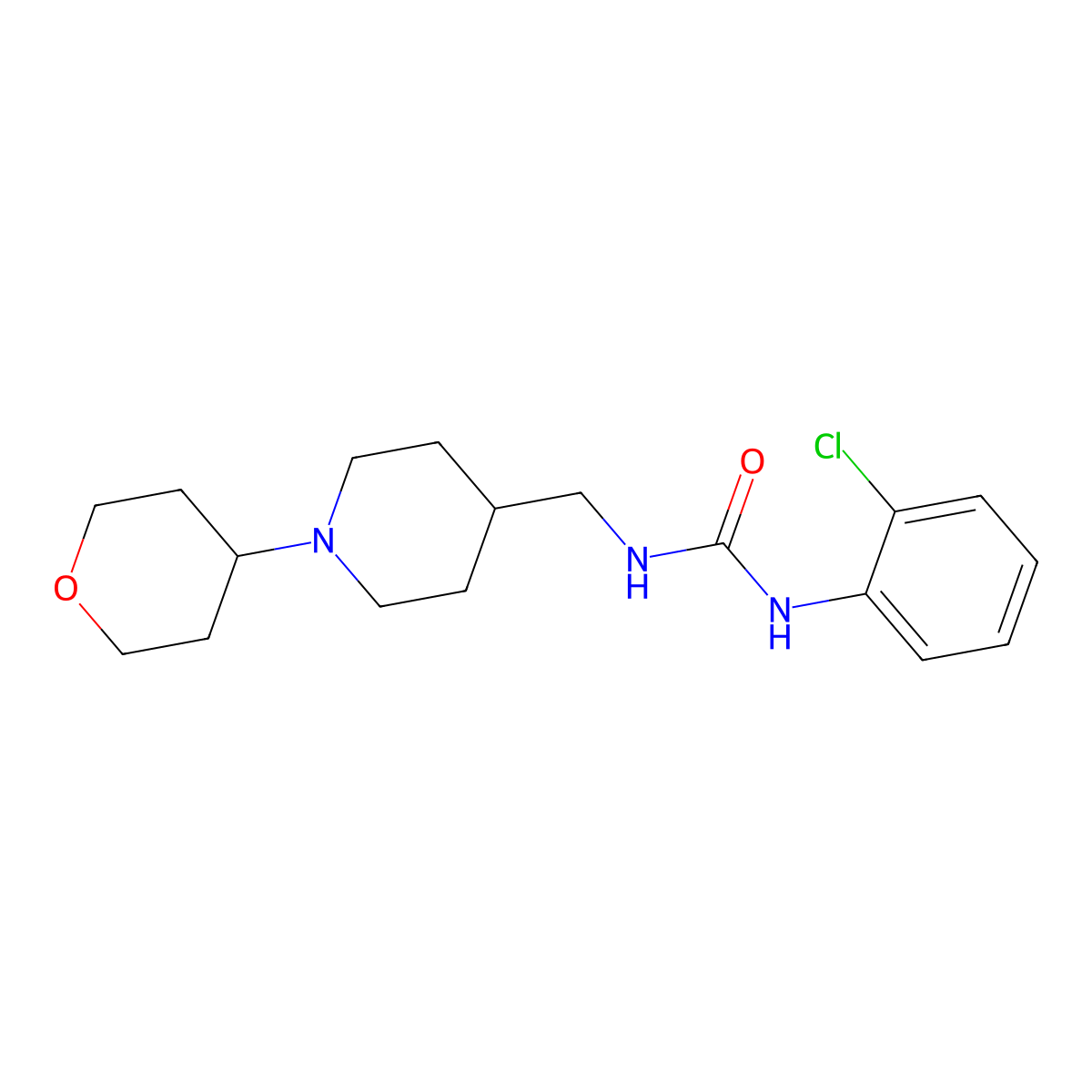 1-(2-chlorophenyl)-3-((1-(tetrahydro-2H-pyran-4-yl)piperidin-4-yl)methyl)urea molecular structure, CAS 2034481-58-6
