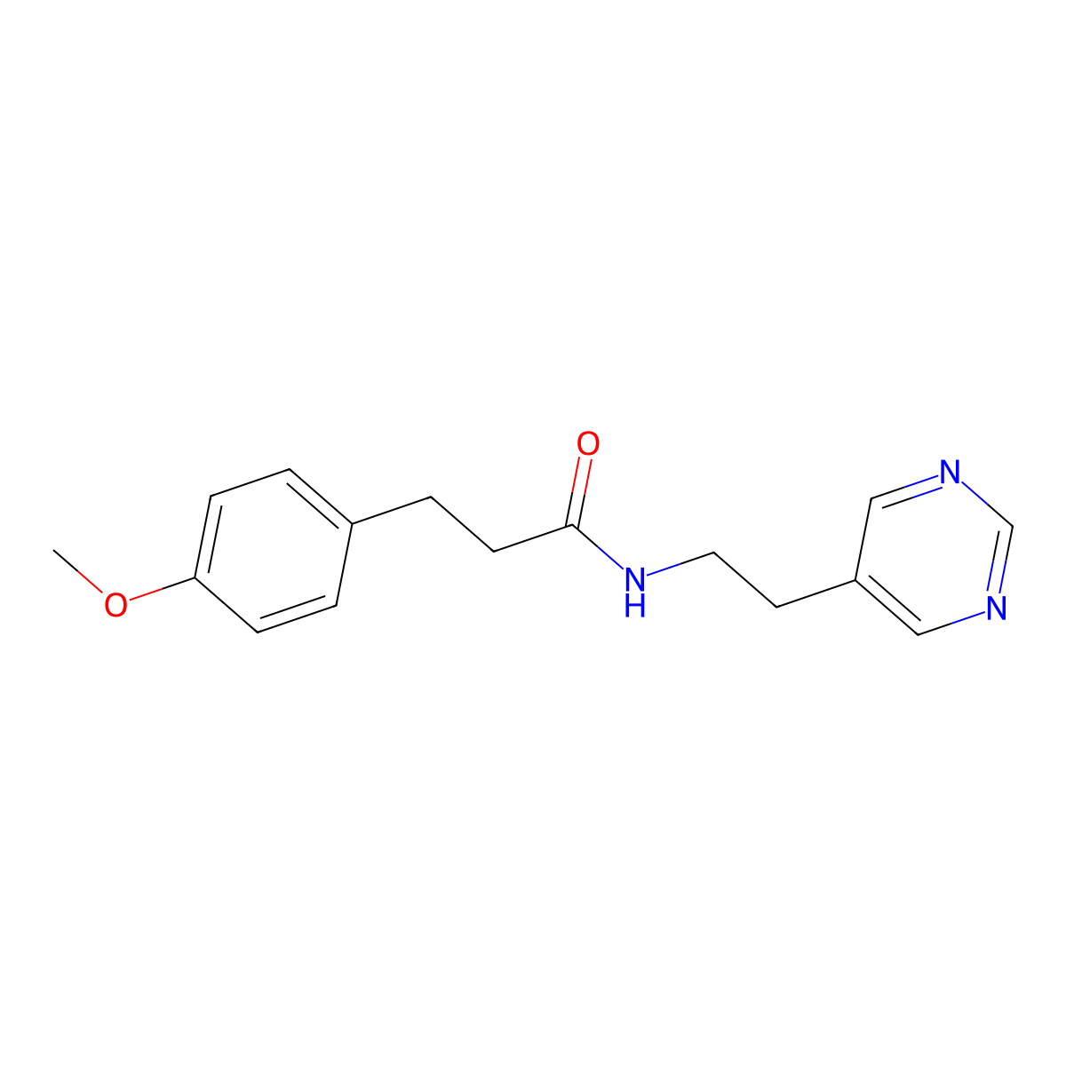 3-(4-methoxyphenyl)-N-(2-(pyrimidin-5-yl)ethyl)propanamide molecular structure, CAS 2034481-60-0