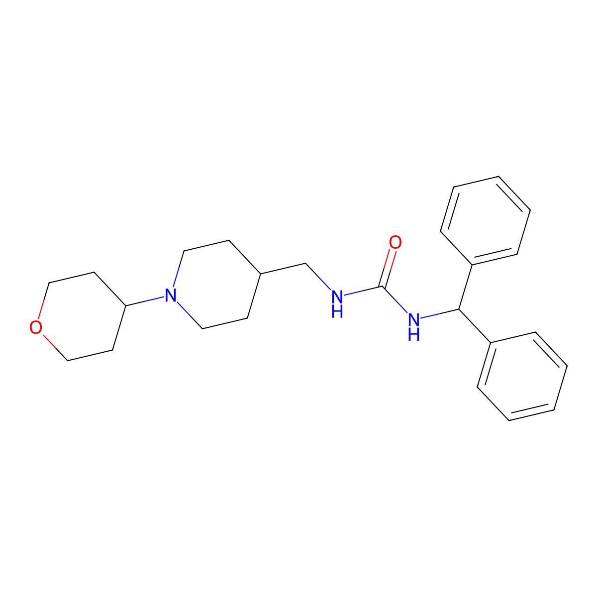 1-benzhydryl-3-((1-(tetrahydro-2H-pyran-4-yl)piperidin-4-yl)methyl)urea molecular structure, CAS 2034481-63-3