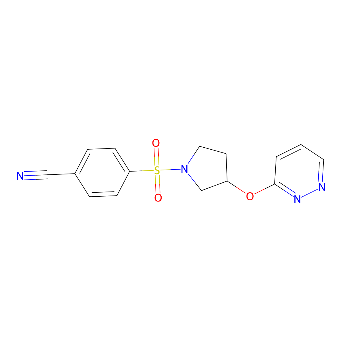 4-{[3-(Pyridazin-3-yloxy)pyrrolidin-1-yl]sulfonyl}benzonitrile molecular structure, CAS 2034481-64-4