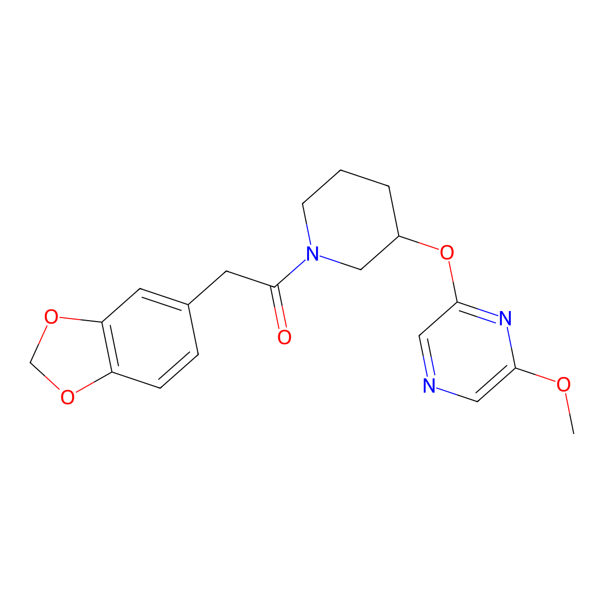 2-(Benzo[d][1,3]dioxol-5-yl)-1-(3-((6-methoxypyrazin-2-yl)oxy)piperidin-1-yl)ethanone molecular structure, CAS 2034481-65-5