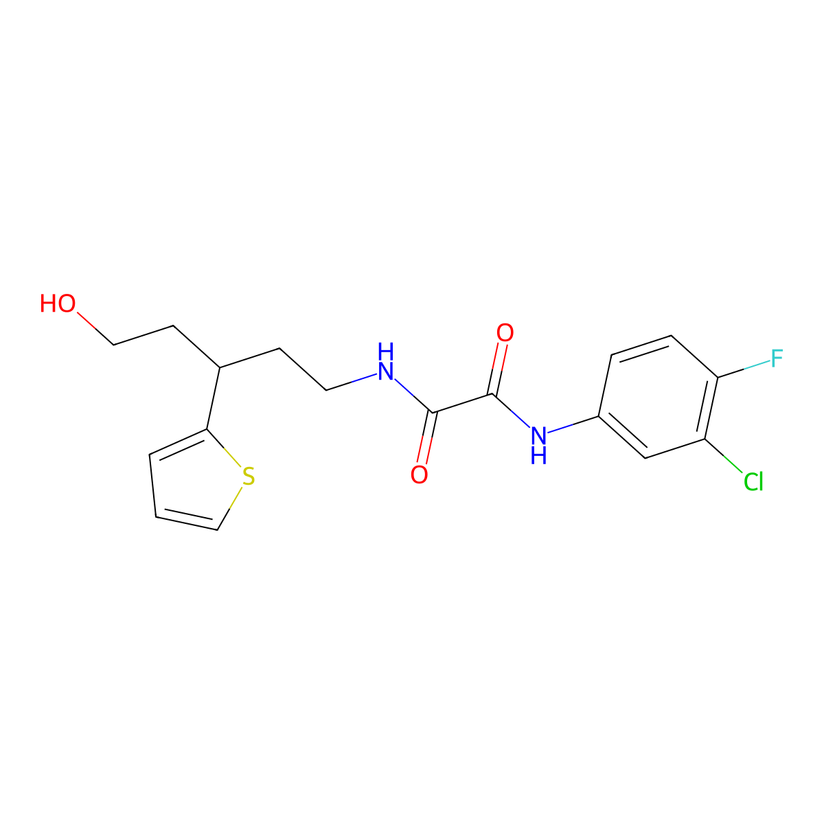 N1-(3-chloro-4-fluorophenyl)-N2-(5-hydroxy-3-(thiophen-2-yl)pentyl)oxalamide molecular structure, CAS 2034481-67-7