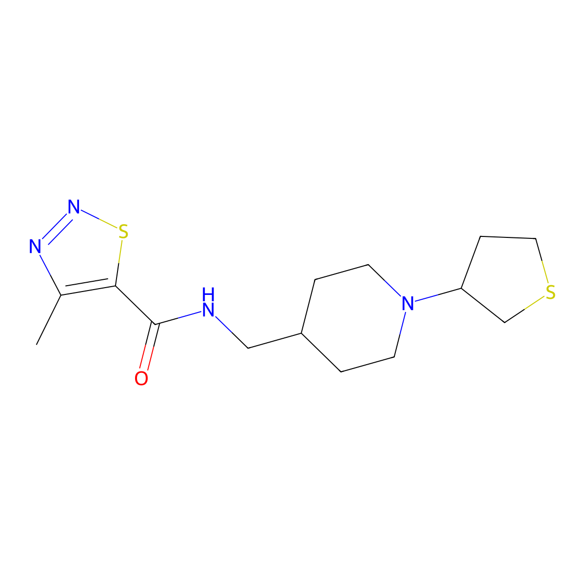 4-methyl-N-((1-(tetrahydrothiophen-3-yl)piperidin-4-yl)methyl)-1,2,3-thiadiazole-5-carboxamide molecular structure, CAS 2034481-73-5