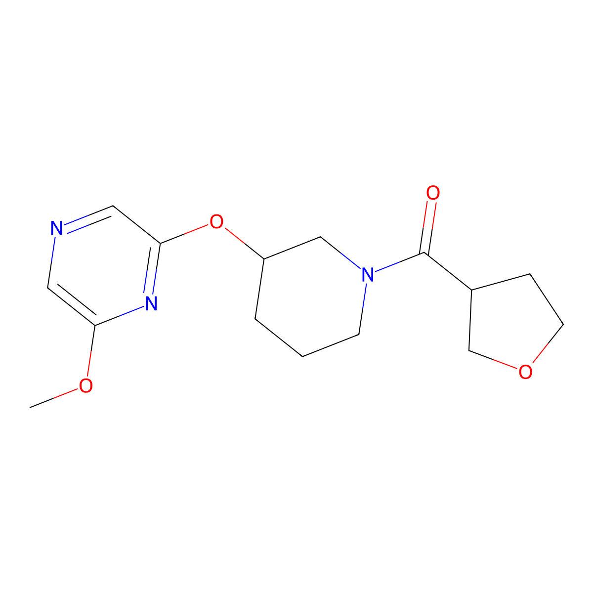 (3-((6-Methoxypyrazin-2-yl)oxy)piperidin-1-yl)(tetrahydrofuran-3-yl)methanone molecular structure, CAS 2034481-78-0