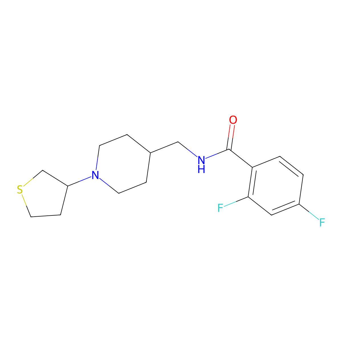 2,4-difluoro-N-((1-(tetrahydrothiophen-3-yl)piperidin-4-yl)methyl)benzamide molecular structure, CAS 2034481-79-1