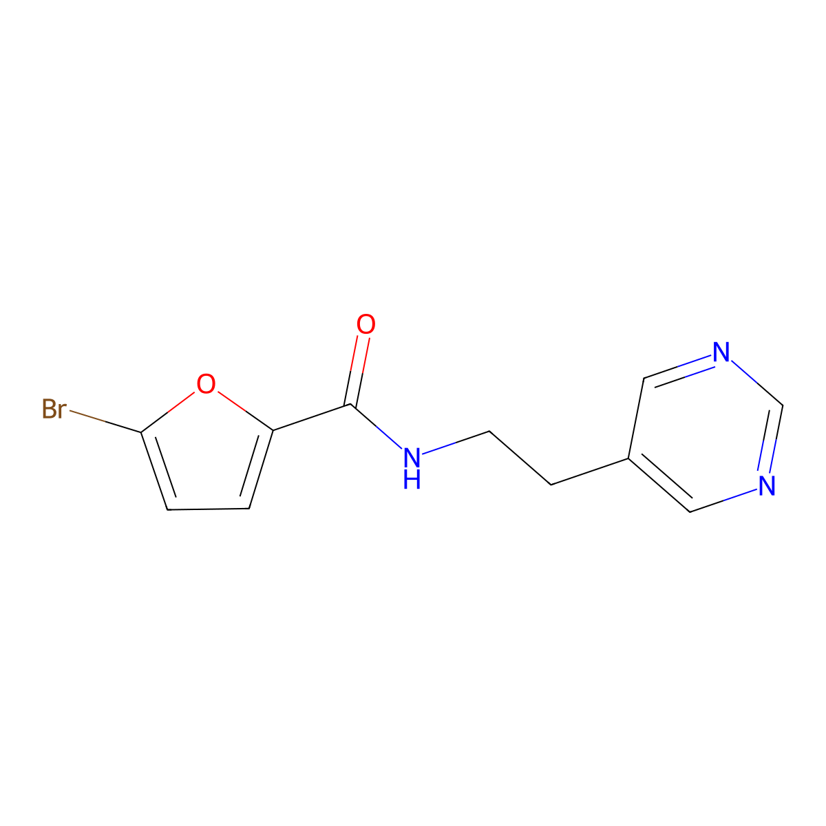 5-bromo-N-(2-(pyrimidin-5-yl)ethyl)furan-2-carboxamide molecular structure, CAS 2034481-80-4