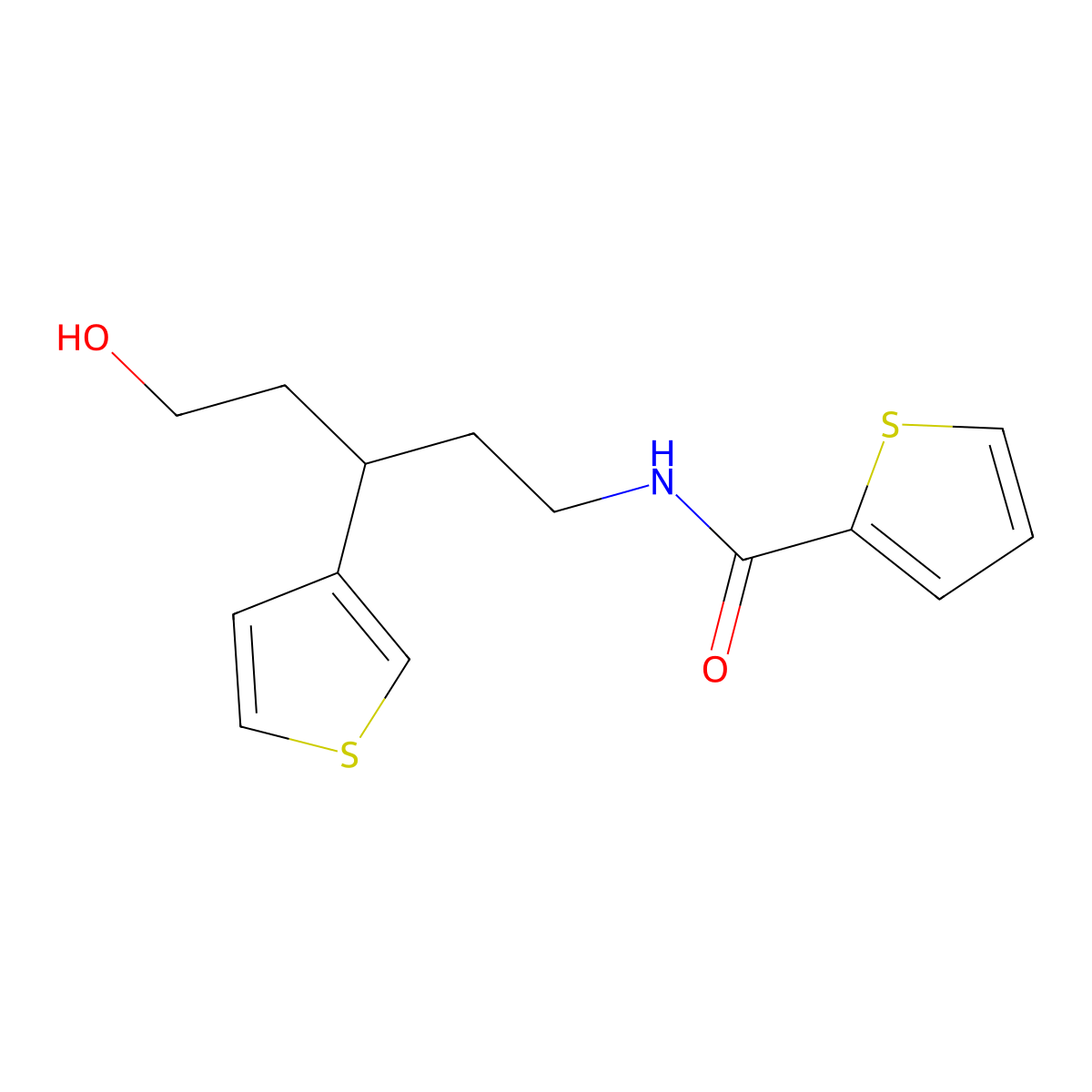 N-[5-hydroxy-3-(thiophen-3-yl)pentyl]thiophene-2-carboxamide molecular structure, CAS 2034481-83-7