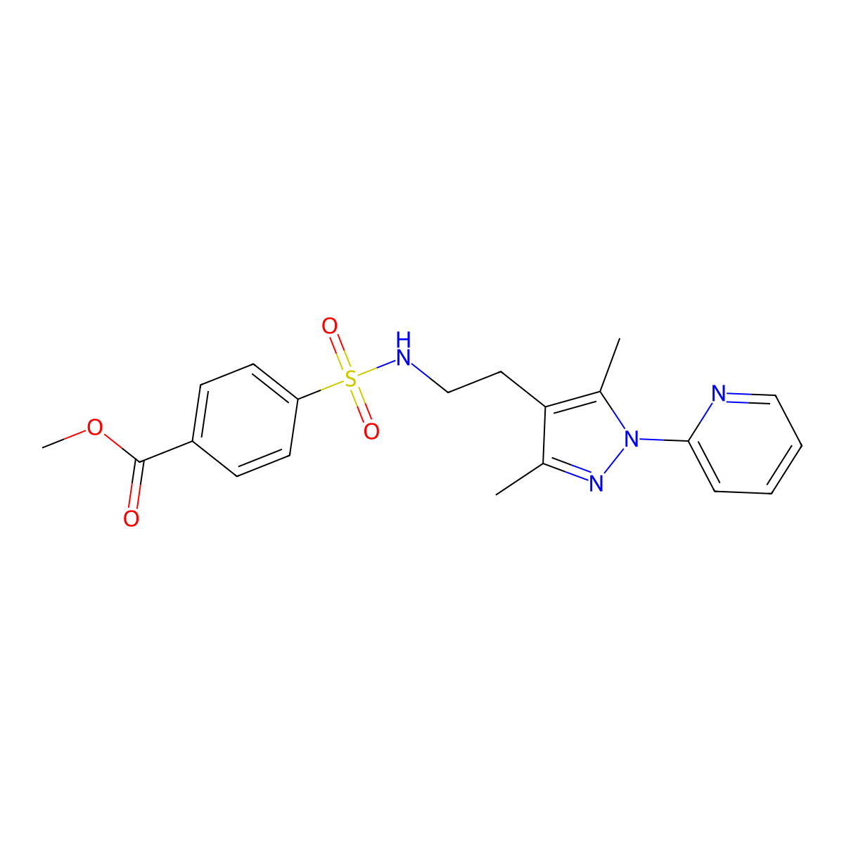 methyl 4-(N-(2-(3,5-dimethyl-1-(pyridin-2-yl)-1H-pyrazol-4-yl)ethyl)sulfamoyl)benzoate molecular structure, CAS 2034481-84-8