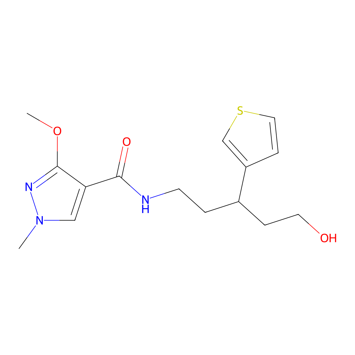 N-(5-hydroxy-3-(thiophen-3-yl)pentyl)-3-methoxy-1-methyl-1H-pyrazole-4-carboxamide molecular structure, CAS 2034481-89-3