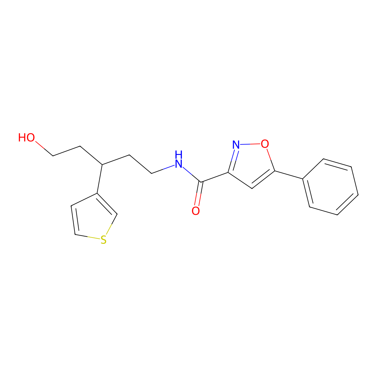 N-(5-hydroxy-3-(thiophen-3-yl)pentyl)-5-phenylisoxazole-3-carboxamide molecular structure, CAS 2034482-03-4
