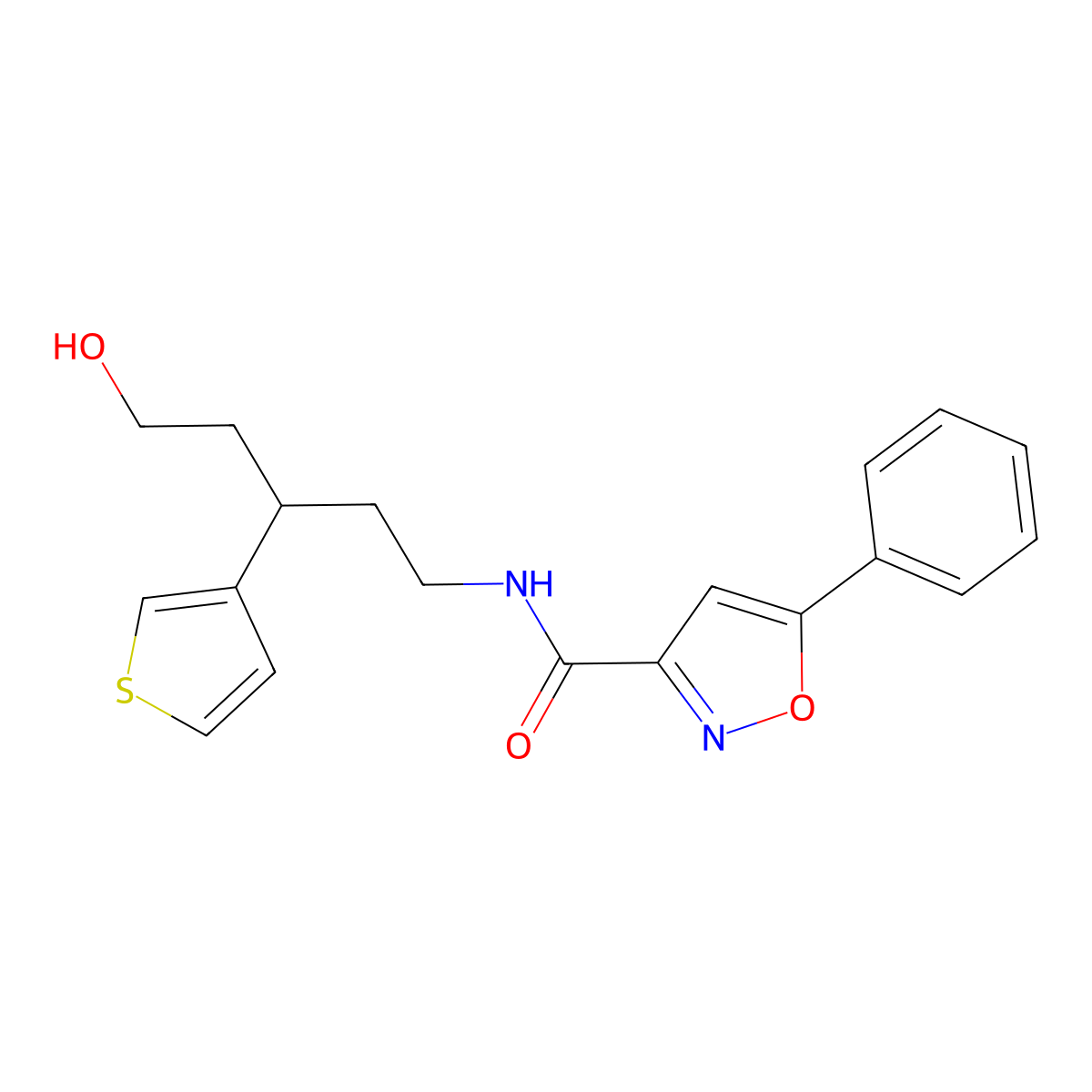 N-(5-hydroxy-3-(thiophen-3-yl)pentyl)-5-phenylisoxazole-3-carboxamide molecular structure, CAS 2034482-03-4