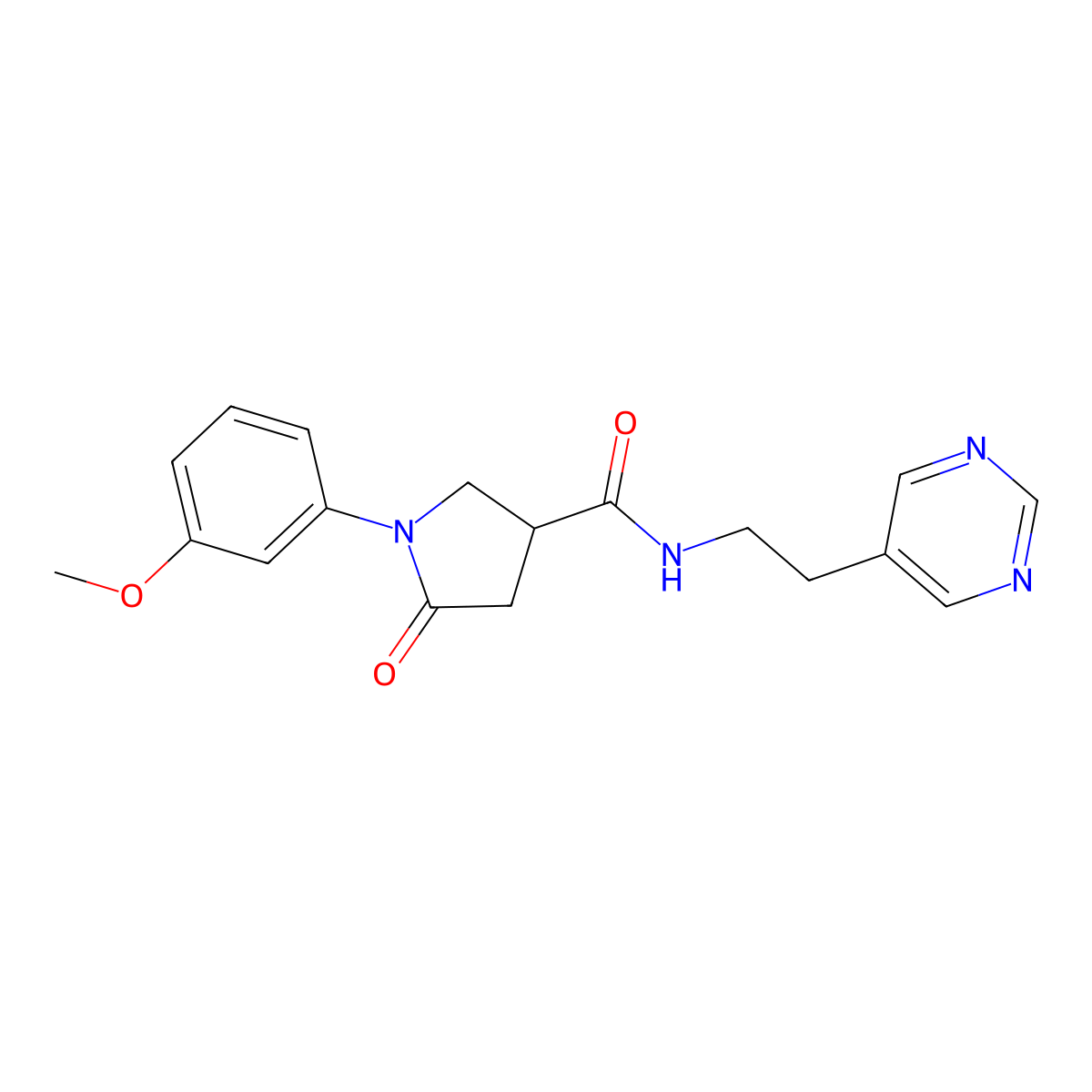 1-(3-methoxyphenyl)-5-oxo-N-(2-(pyrimidin-5-yl)ethyl)pyrrolidine-3-carboxamide molecular structure, CAS 2034482-06-7