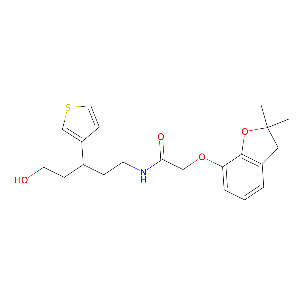 2-((2,2-dimethyl-2,3-dihydrobenzofuran-7-yl)oxy)-N-(5-hydroxy-3-(thiophen-3-yl)pentyl)acetamide molecular structure, CAS 2034482-09-0