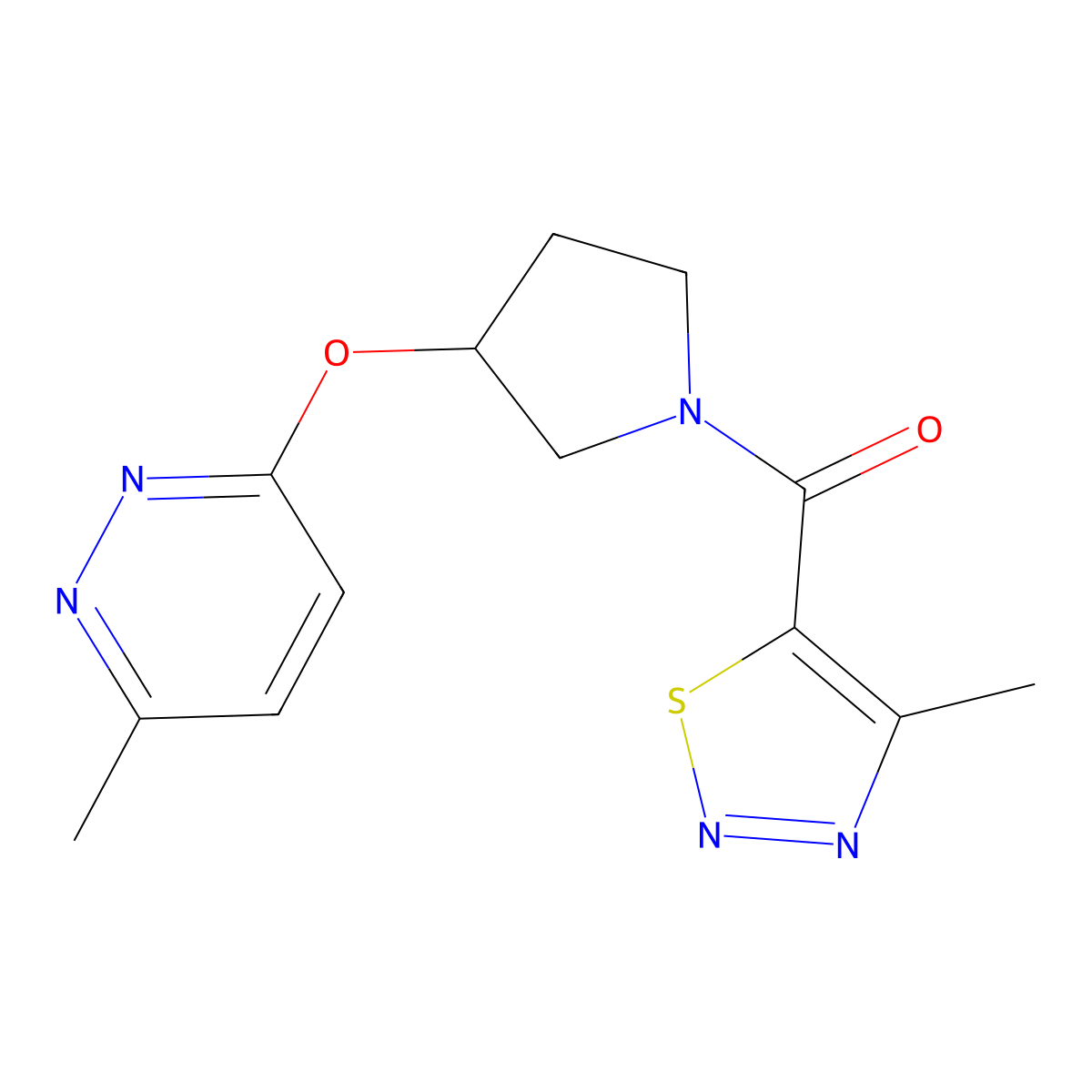 (4-Methyl-1,2,3-thiadiazol-5-yl)(3-((6-methylpyridazin-3-yl)oxy)pyrrolidin-1-yl)methanone molecular structure, CAS 2034482-13-6
