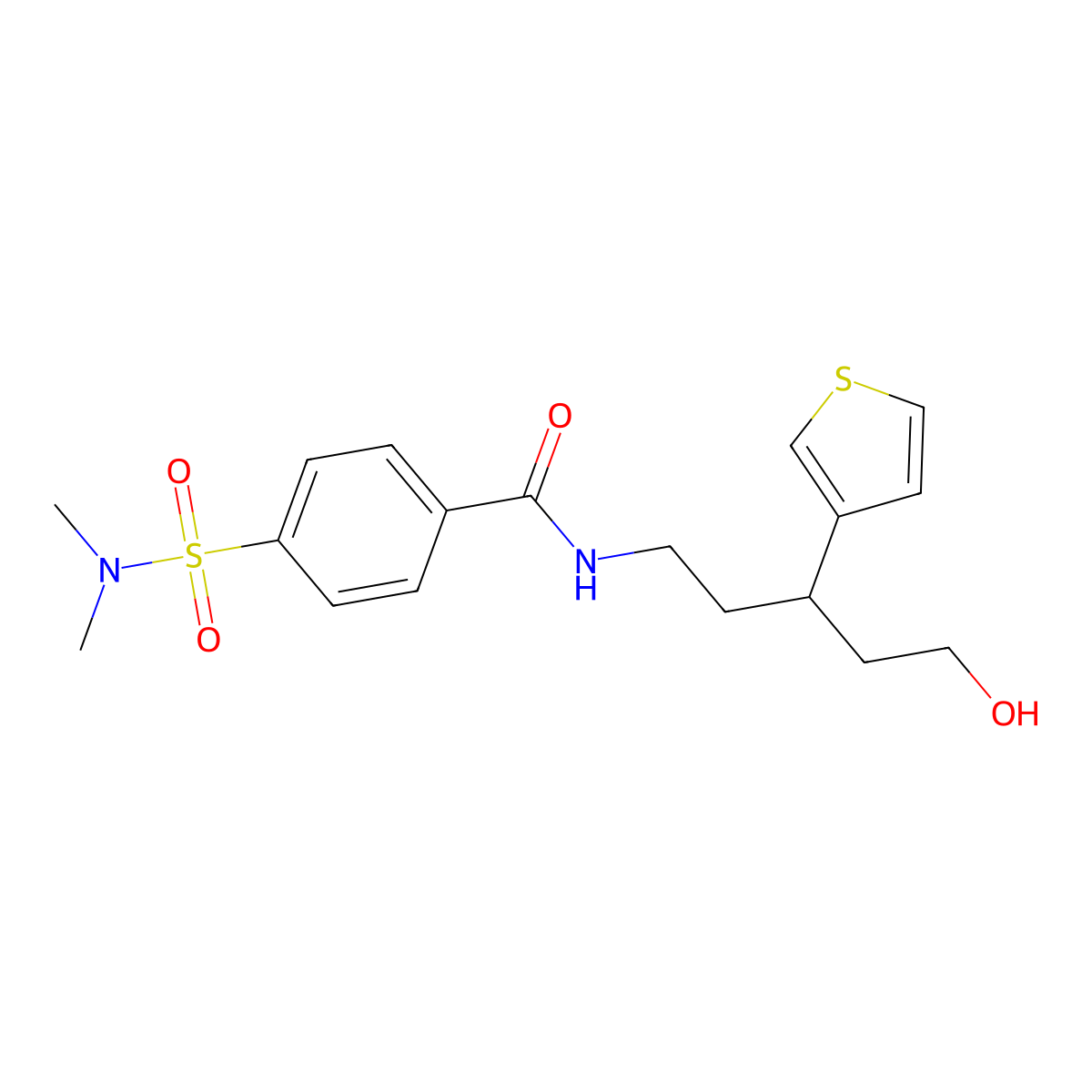 4-(N,N-dimethylsulfamoyl)-N-(5-hydroxy-3-(thiophen-3-yl)pentyl)benzamide molecular structure, CAS 2034482-14-7