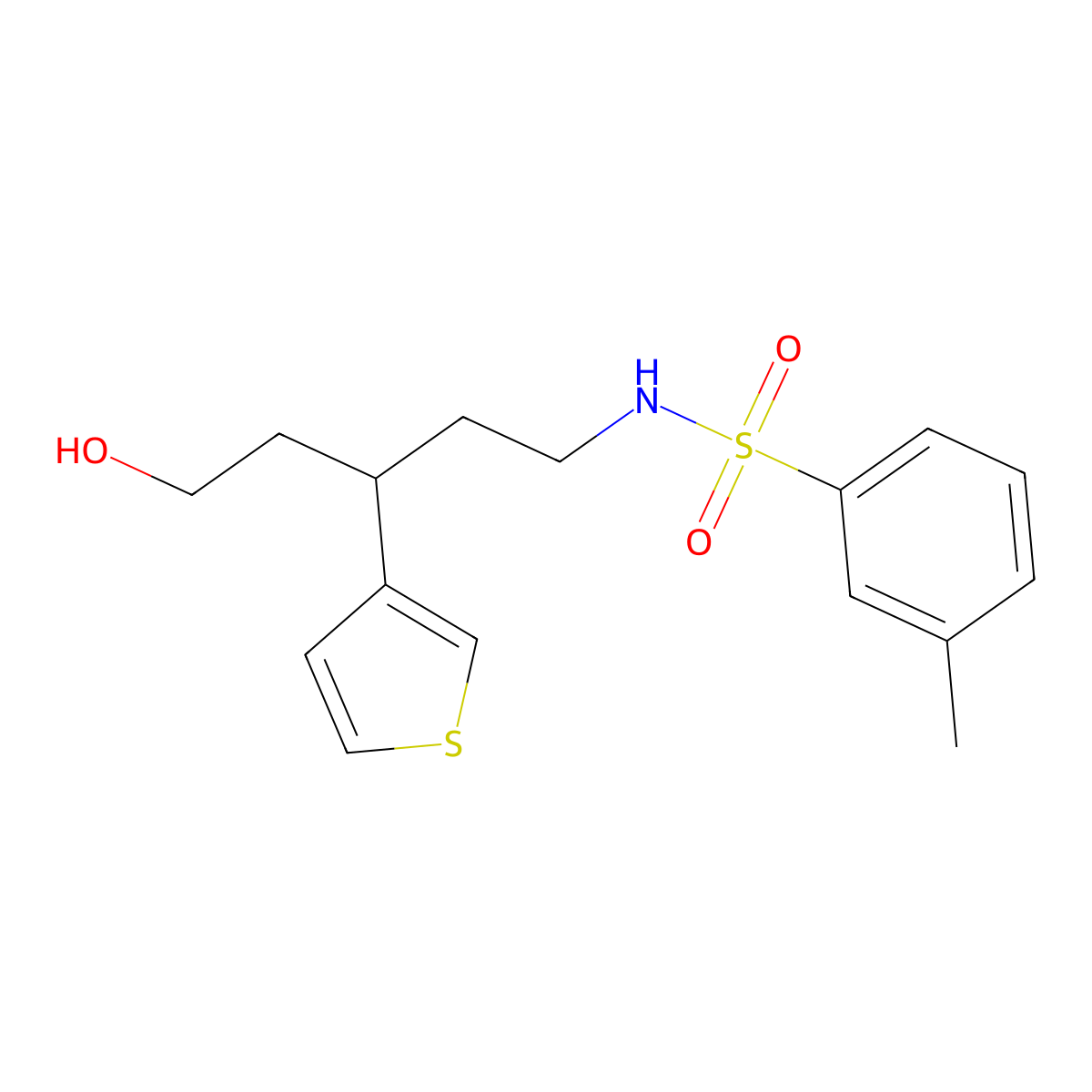 N-(5-hydroxy-3-(thiophen-3-yl)pentyl)-3-methylbenzenesulfonamide molecular structure, CAS 2034482-16-9