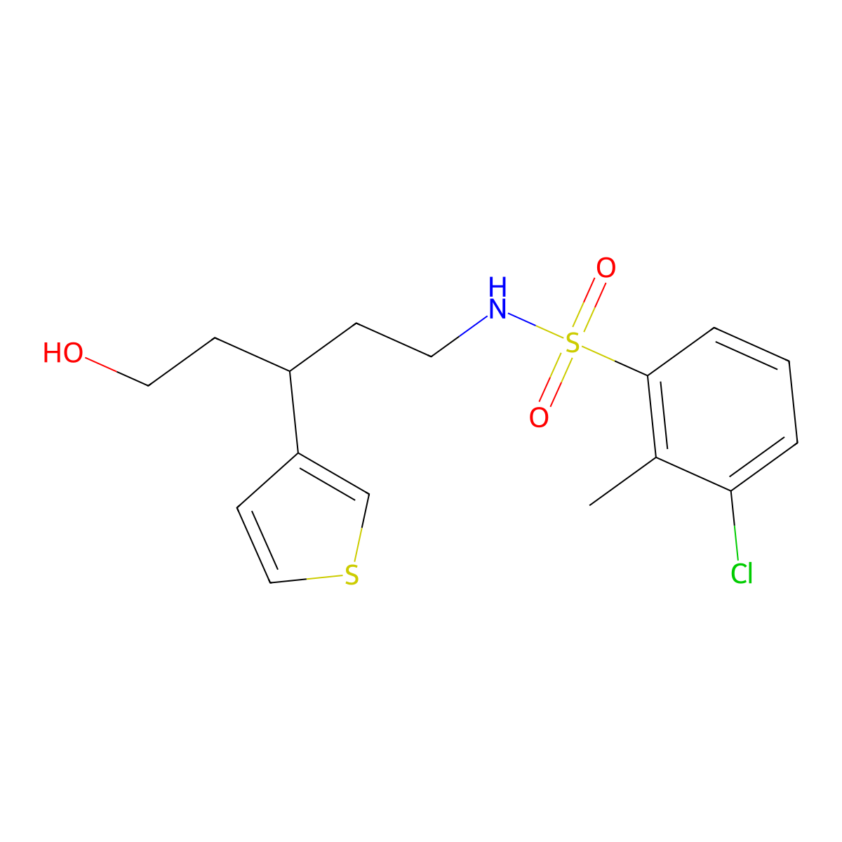 3-chloro-N-(5-hydroxy-3-(thiophen-3-yl)pentyl)-2-methylbenzenesulfonamide molecular structure, CAS 2034482-17-0