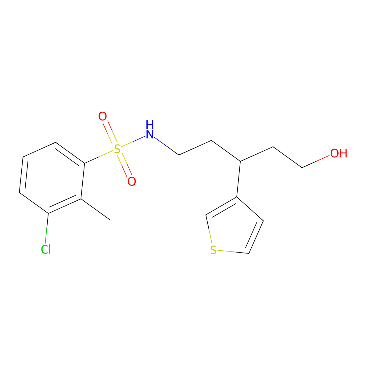 3-chloro-N-(5-hydroxy-3-(thiophen-3-yl)pentyl)-2-methylbenzenesulfonamide molecular structure, CAS 2034482-17-0