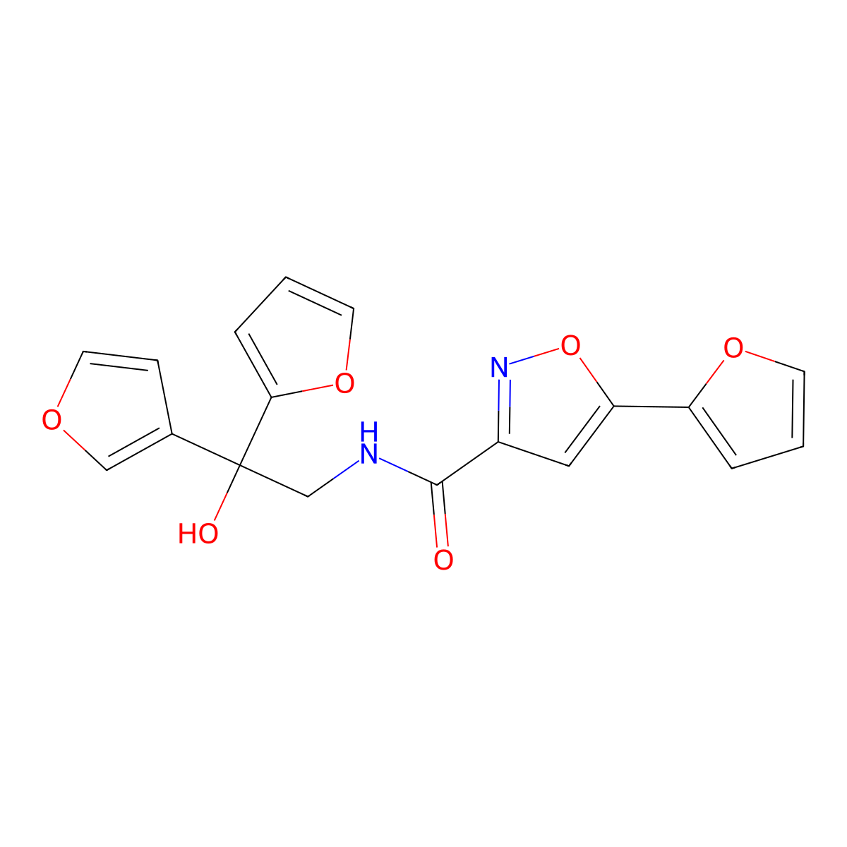 5-(furan-2-yl)-N-(2-(furan-2-yl)-2-(furan-3-yl)-2-hydroxyethyl)isoxazole-3-carboxamide molecular structure, CAS 2034482-18-1