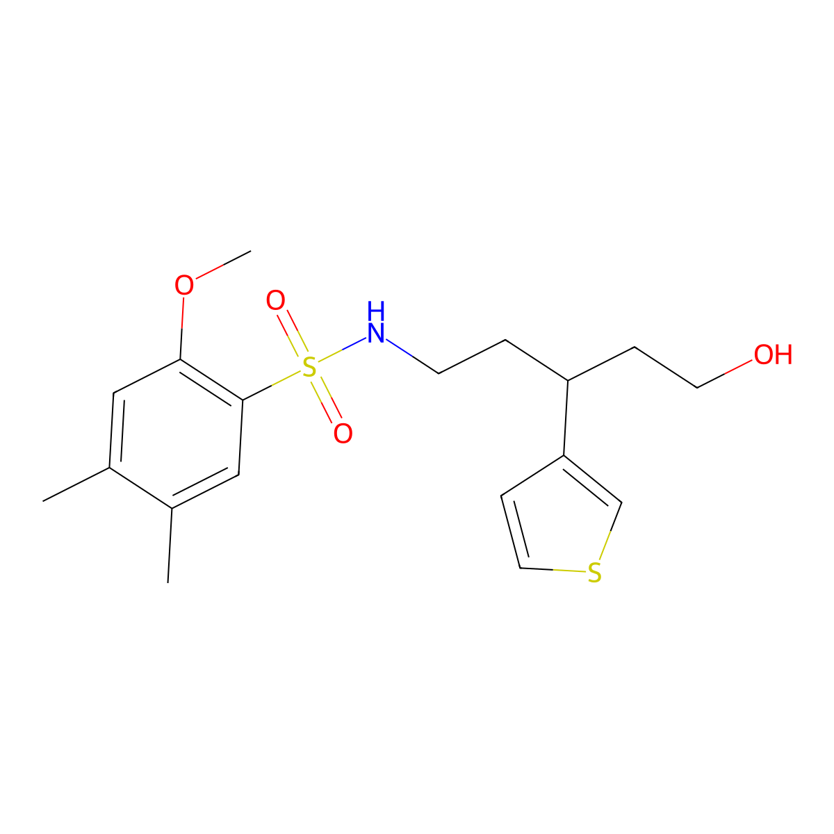N-(5-hydroxy-3-(thiophen-3-yl)pentyl)-2-methoxy-4,5-dimethylbenzenesulfonamide molecular structure, CAS 2034482-20-5