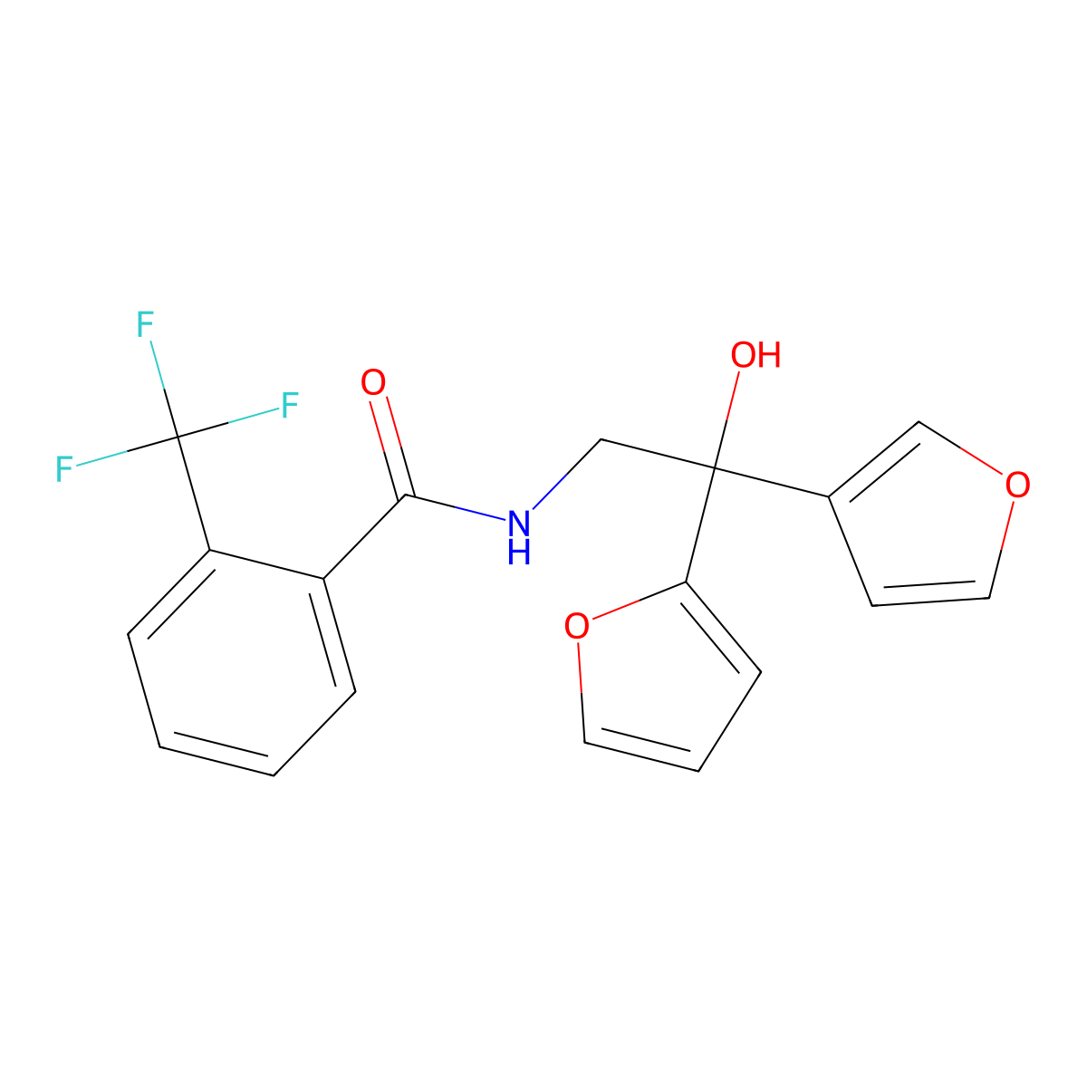 N-[2-(furan-2-yl)-2-(furan-3-yl)-2-hydroxyethyl]-2-(trifluoromethyl)benzamide molecular structure, CAS 2034482-21-6